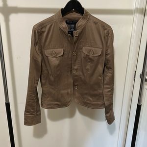 Tan Button Front Jacket with side pockets and two front pockets